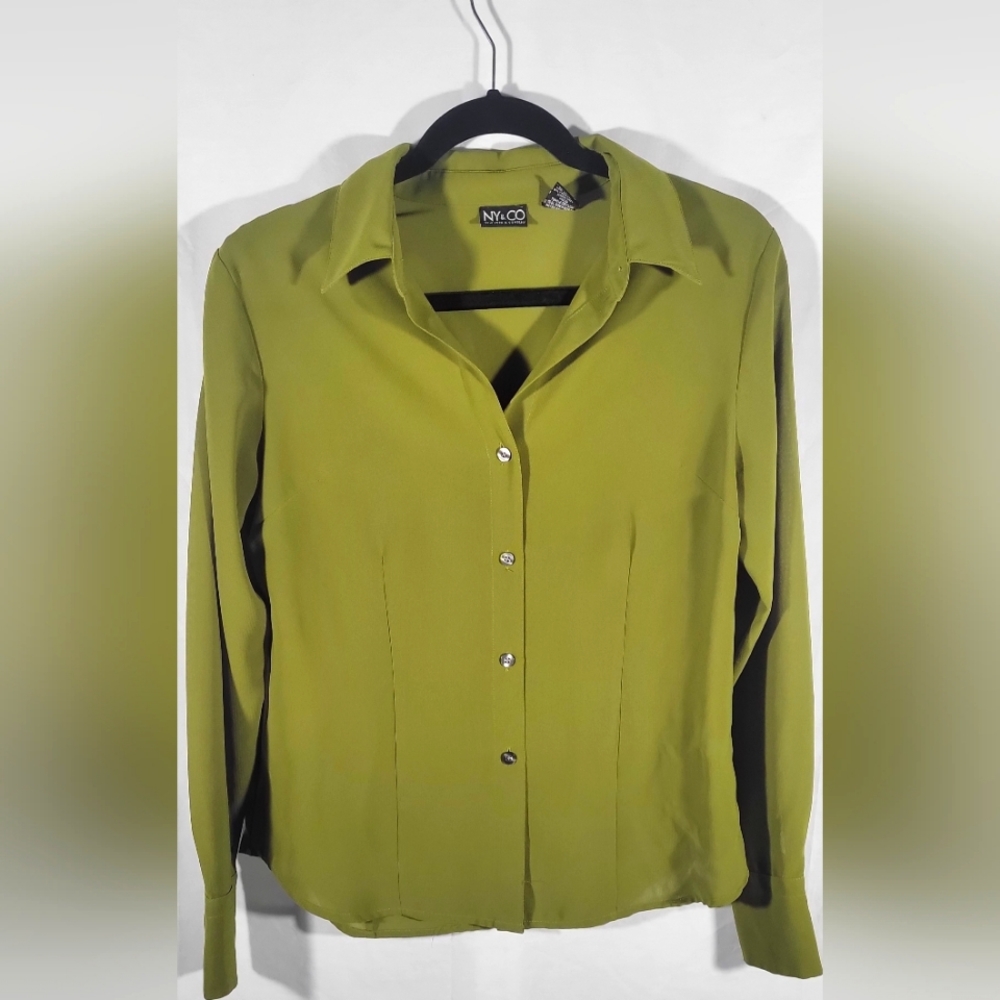 NY & CO olive colored sheer top